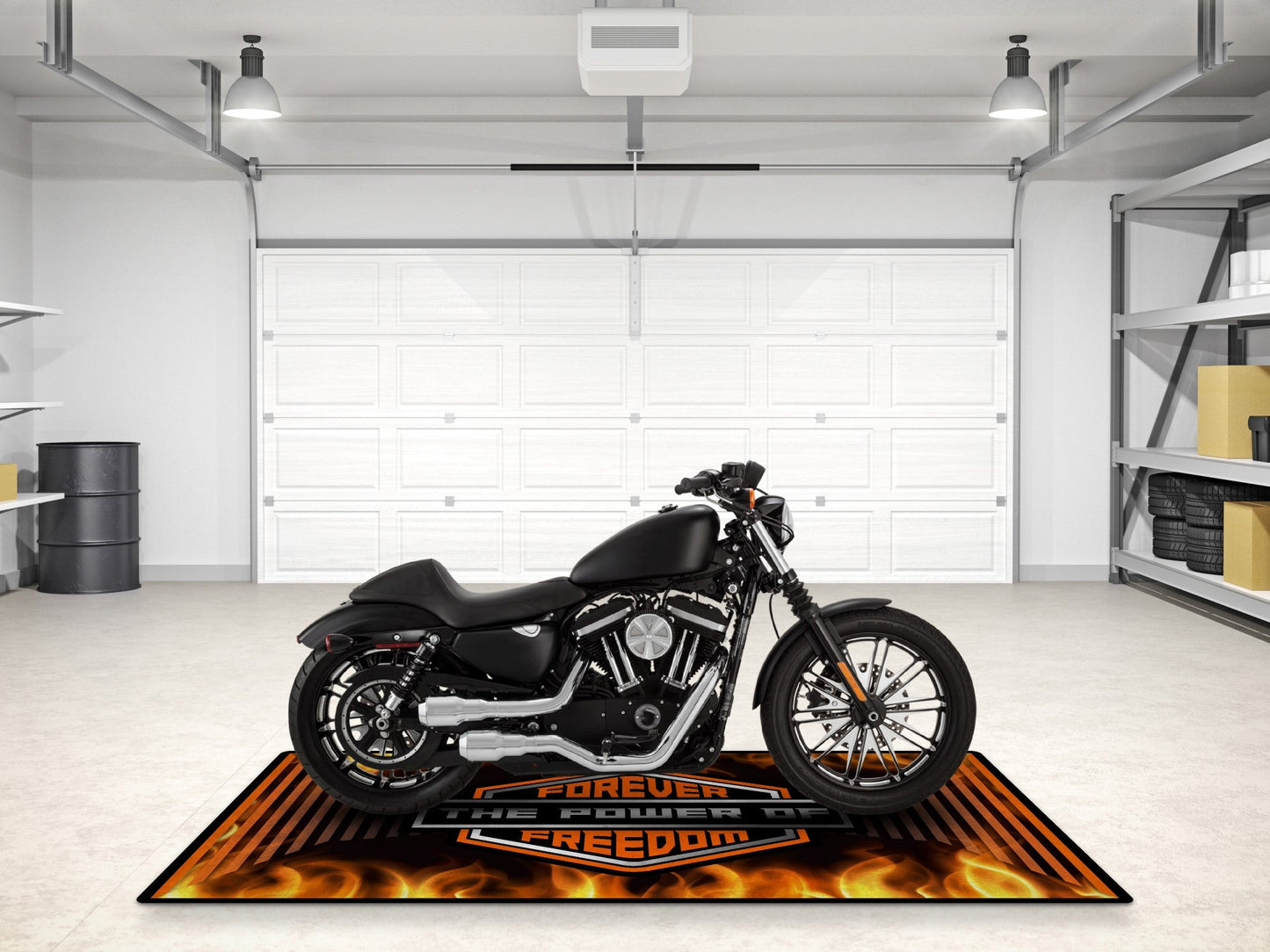 MPM Motorcycle Mat Flame Design for Chopper, Cruiser, Touring, Sport Motorcycle "Forever The Power of Freedom" - MM7241