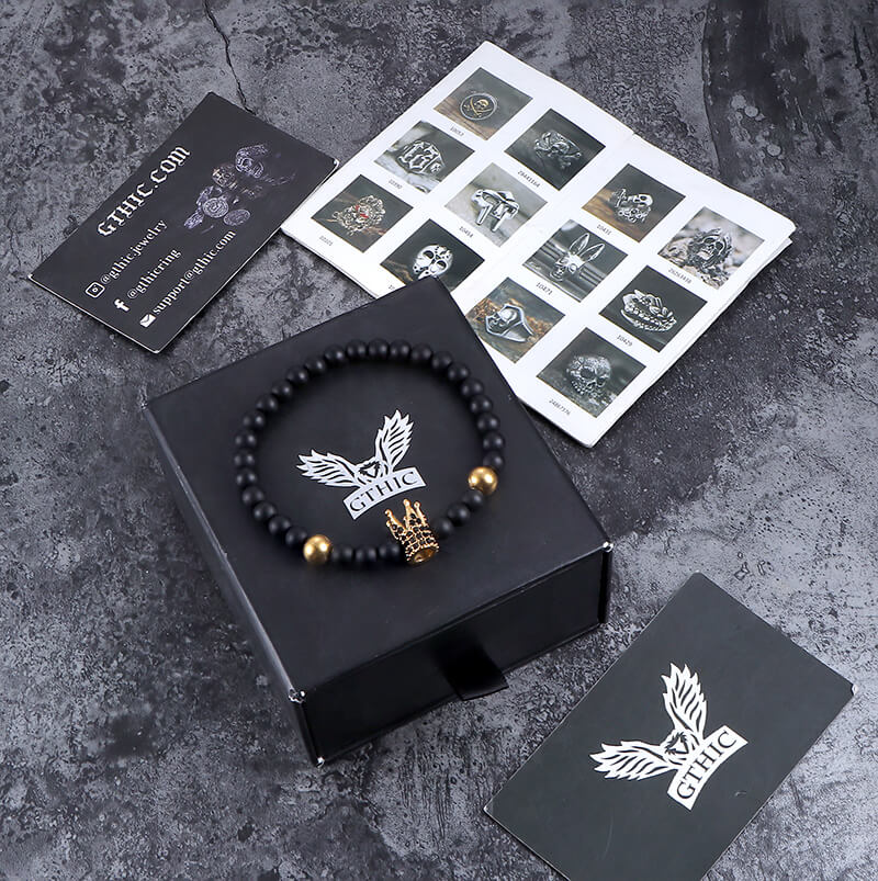 Diamond Crown Stainless Steel Bead Bracelet