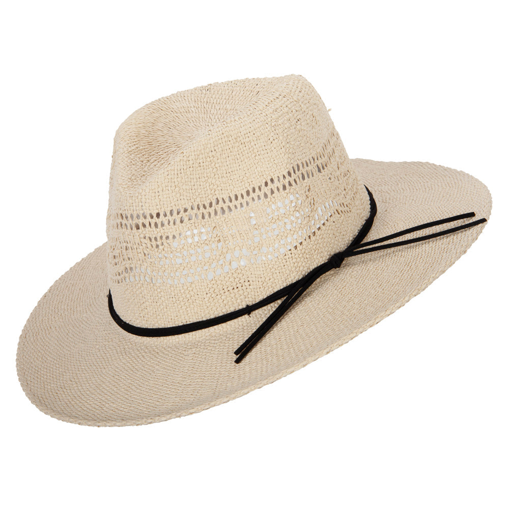 Women's Paper Open Weave Designed Crown Large Brim Fedora Hat
