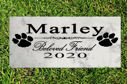 Dog Memorial Stone Plaque - Beloved Friend - Solid Marble - Grave Marker or Remembrance Gift