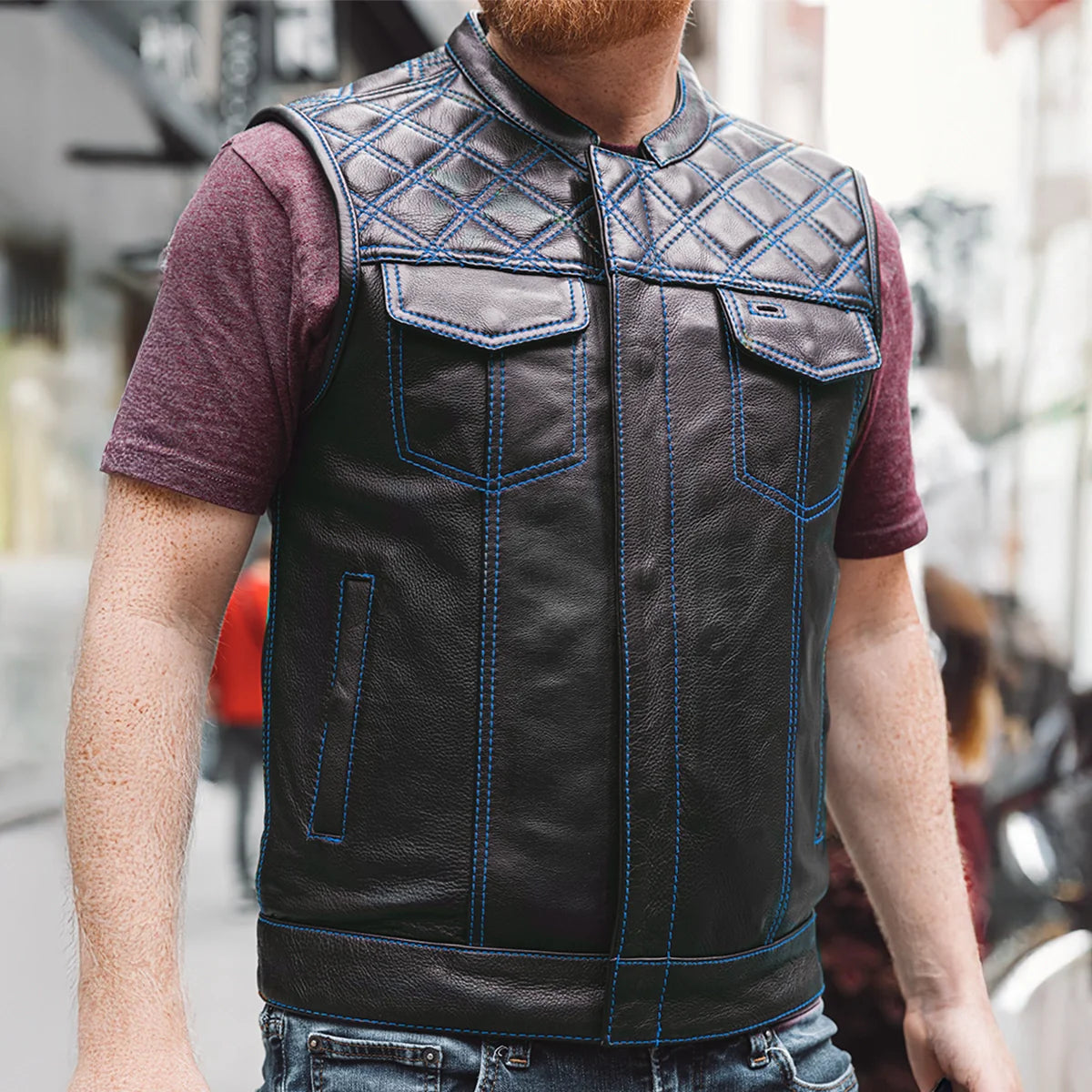 Downside Men's Motorcycle Leather Vest
