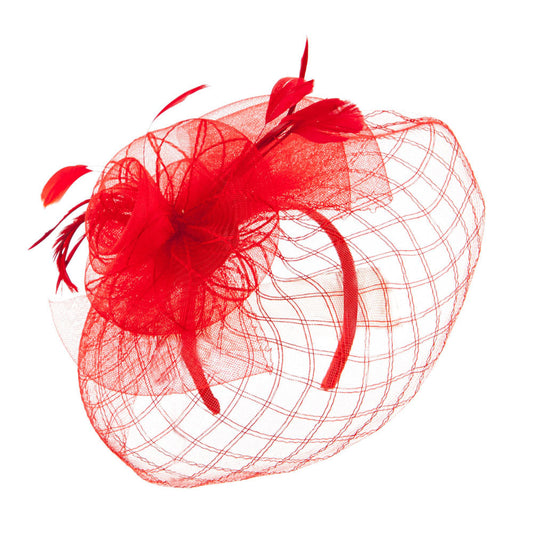 Spiral Design Net Fascinator with Feathers