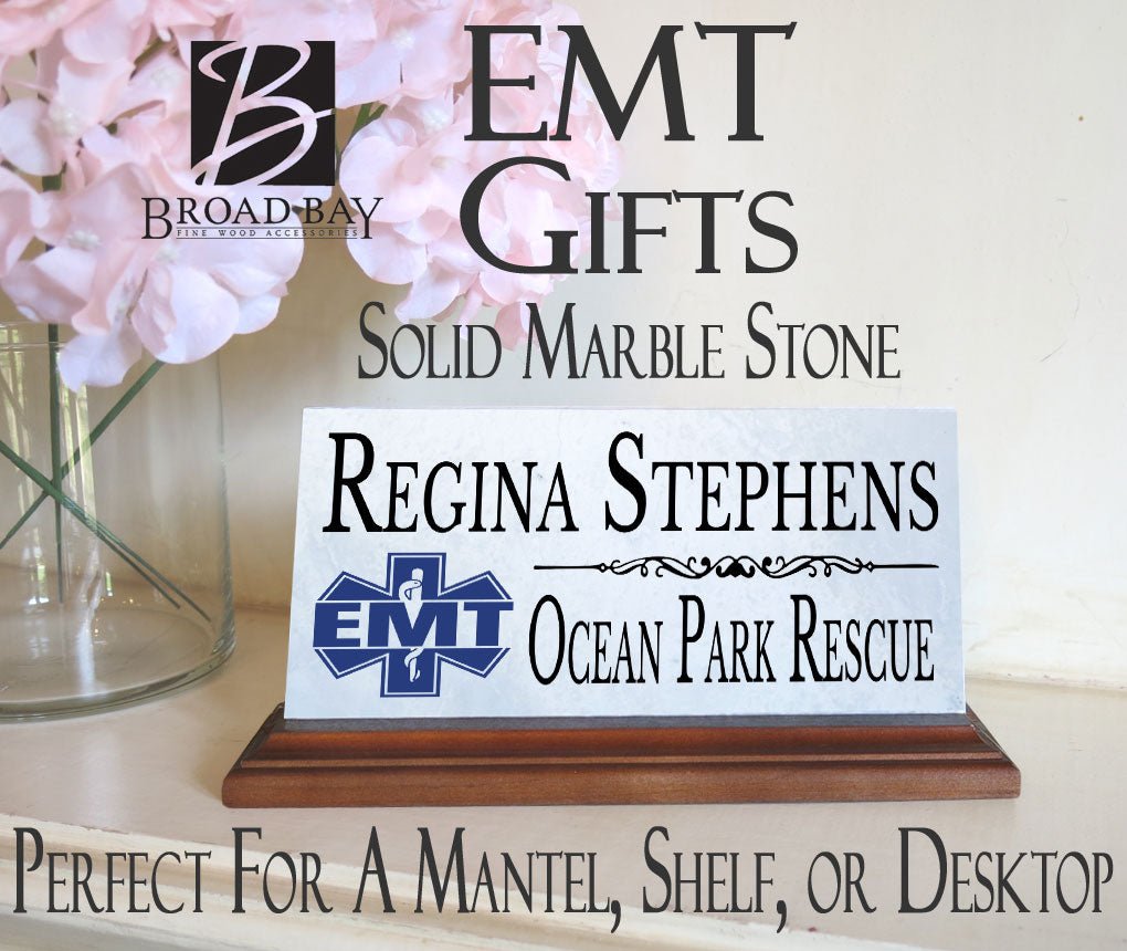 Personalized EMT Desk Nameplate – Custom Marble Plaque with Name & Department