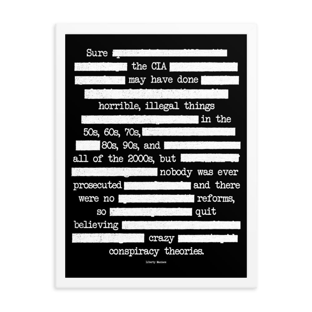 CIA Redacted Conspiracy Theories Framed Giclée Art Print
