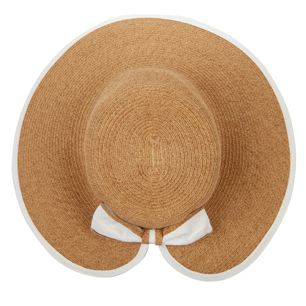 Women's Paper Braid Bow Accented V-Cut Split Wide Brim Bucket Hat