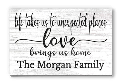 Family Name Sign Love Brings Us Home Personalized Farmhouse Decor