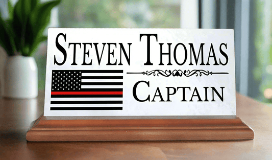 Firefighter Nameplate Gift - Thin Red Line Flag Custom Desk Name Plate - Graduation or Promotion Gift