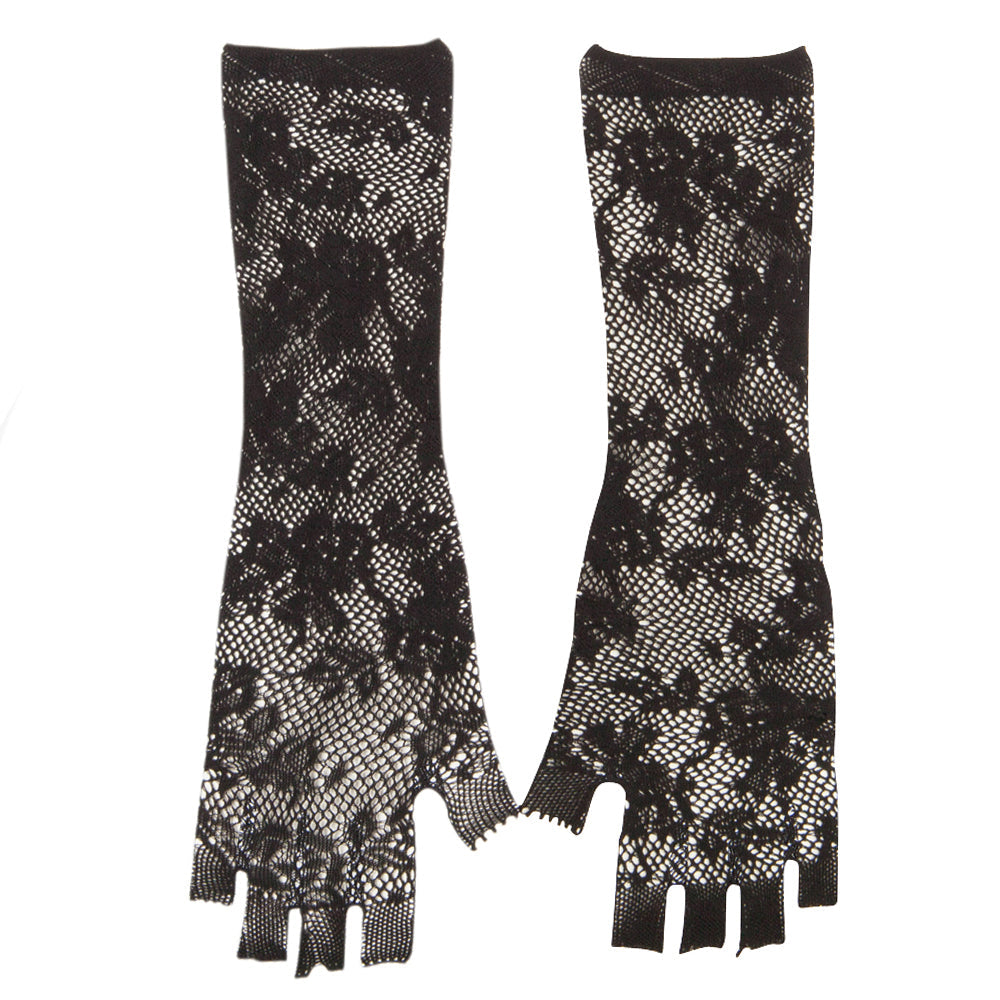 Ladies Open Weave Summer Fingerless Long Glove
