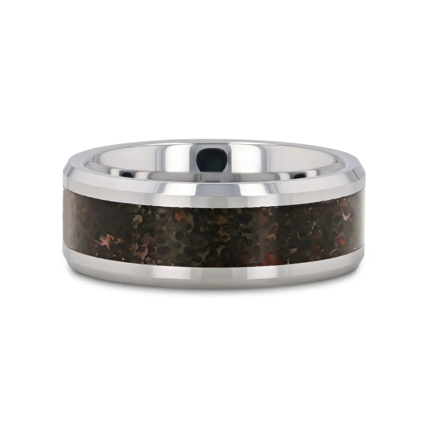 DRACARYS Tungsten Ring Black Dinosaur Inlay with Polished Bevel Edges - 8mm