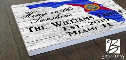 Florida Home Sign Farmhouse Style Personalized Family Name -