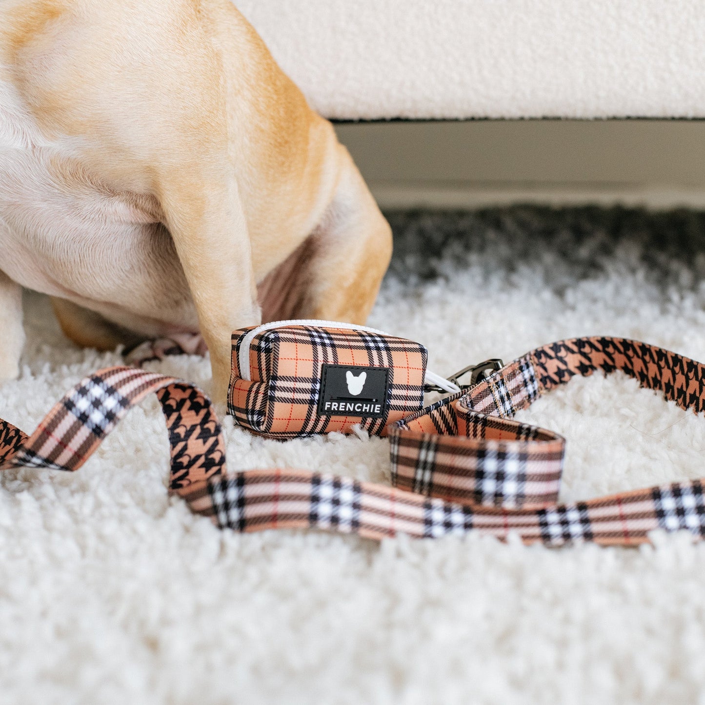 Frenchie Poo Bag Holder - Tan Tartan