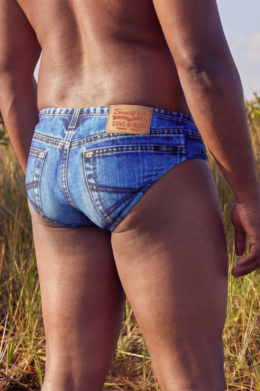 The Daytona Dong Sarong | Denim Print Ball Hammock® Pouch Swim Briefs