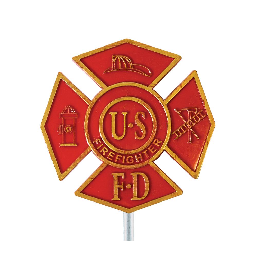 Firefighter Grave Marker & Flag Holder – Red & Gold Plastic | Made in USA
