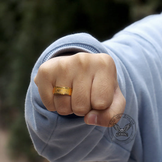 Gold Plated AG Masonic Stainless Steel Band Ring