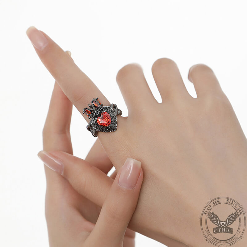 Gothic Crown Heart Shaped Zircon Alloy Open Ring