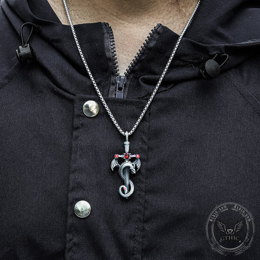 Gothic Dragon Sword Pure Tin Necklace