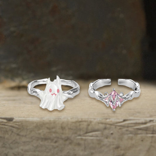 Gothic Ghost Copper Silver Plated Open Ring Set