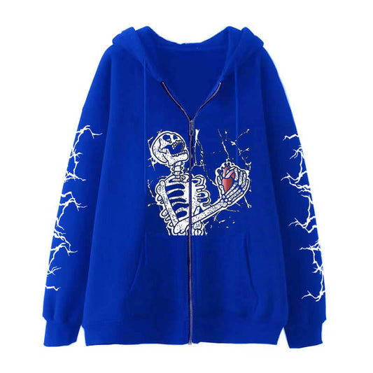 Gothic Skull Print Cotton Hoodie Coat