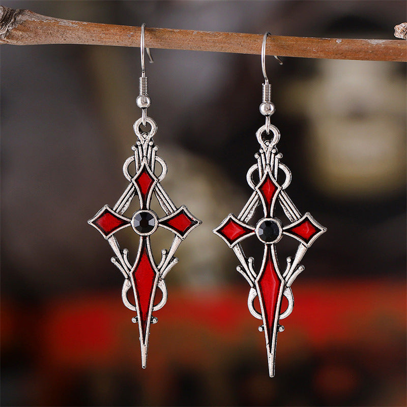 Gothic Vampire Cross Alloy Earrings