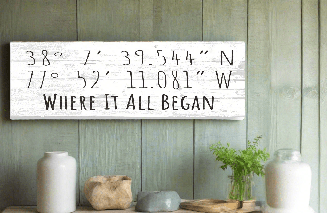 Custom GPS Coordinates Sign – Personalized “Where It All Began” Latitude & Longitude Plaque