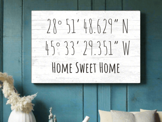 GPS Coordinate Sign - Personalized Latitude Longitude Location Wall Art - 16.5" x 10.5"