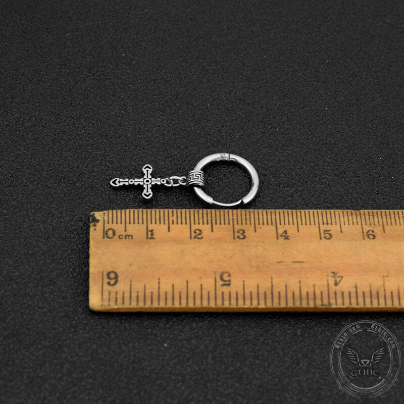 Great Wall Pattern Cross Stainless Steel Hoop Earrings