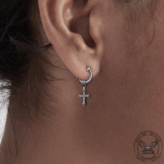 Great Wall Pattern Cross Stainless Steel Hoop Earrings