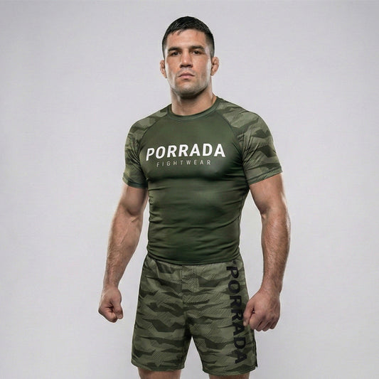 GREEN CAMO SHORT SLEEVE RASH GUARD