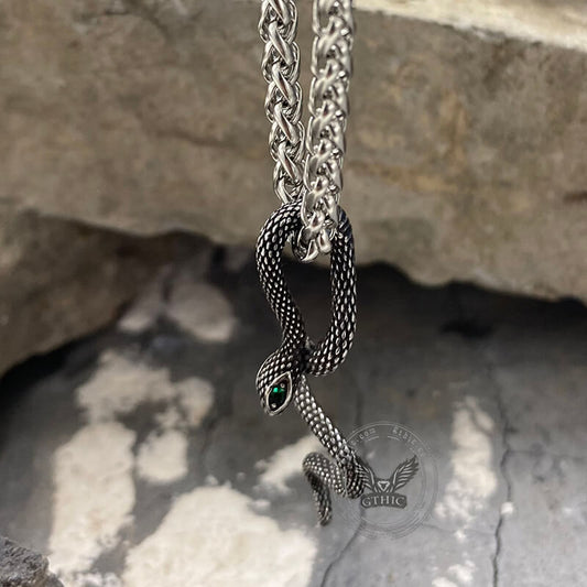 Green Eye Snake Stainless Steel Pendant