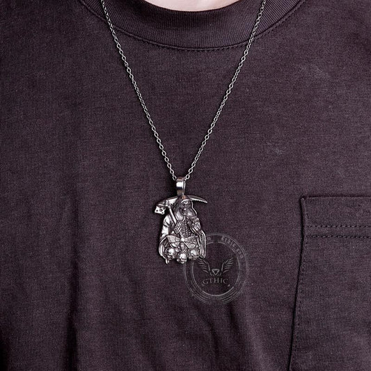 Grim Reaper Moth Stainless Steel Skull Pendant