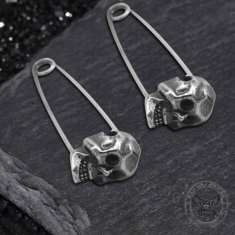 Grotesque Pin Stainless Steel Skull Earrings