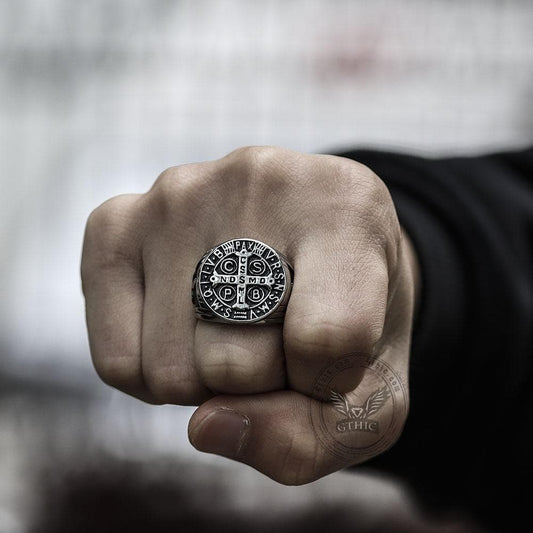 St. Benedict Stainless Steel Cross Ring