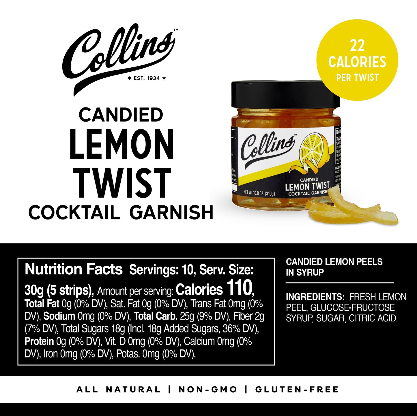 Candied Lemon Twist in Syrup 10.9 oz , Set of 6