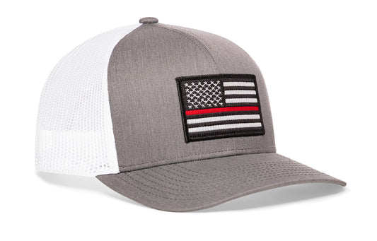 Thin Red Line Trucker Hat | Gray-White Fire Snapback