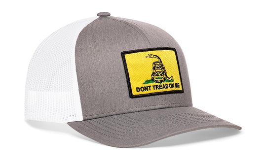 Dont Tread On Me Trucker Hat | Gray-White Gadsden Flag Yellow Snapback