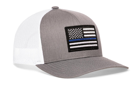 Thin Blue Line Trucker Hat | Gray-White Police Snapback