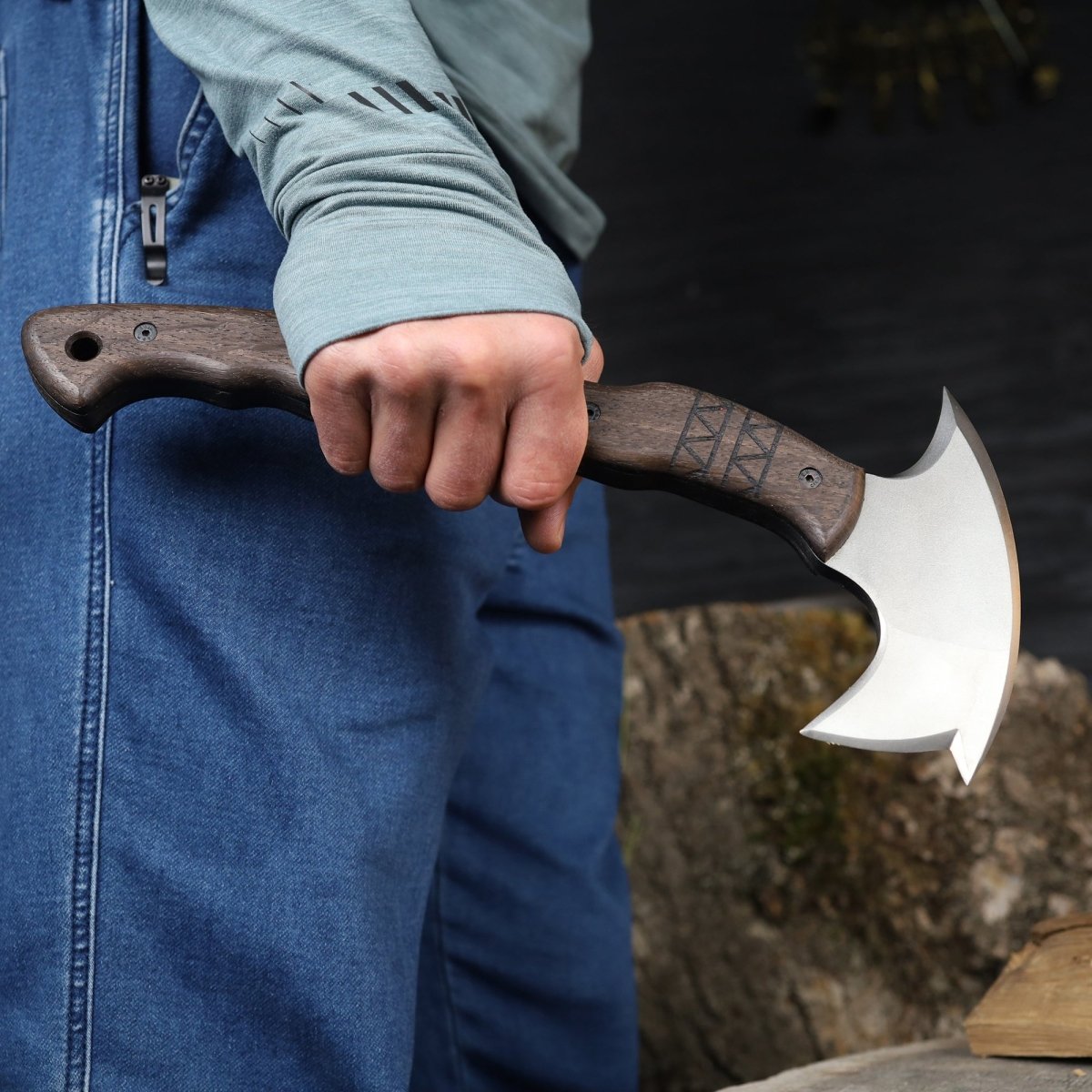 Handcrafted tomahawk "Takoda" with tribal engraving
