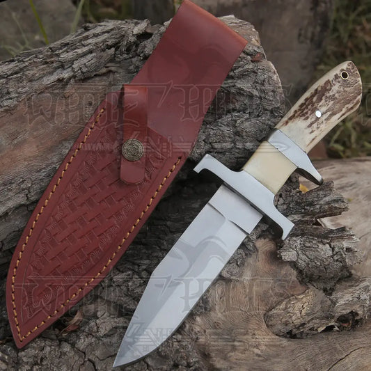 HANDMADE D2 Steel Hunting Loveless Fix Blade Knife Stag Antler Handle EDC 10” WH 4433