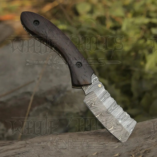 Handmade Damascus Pocket Knife - Folding Bull Cutter Knife - Wood Handle WH 5033