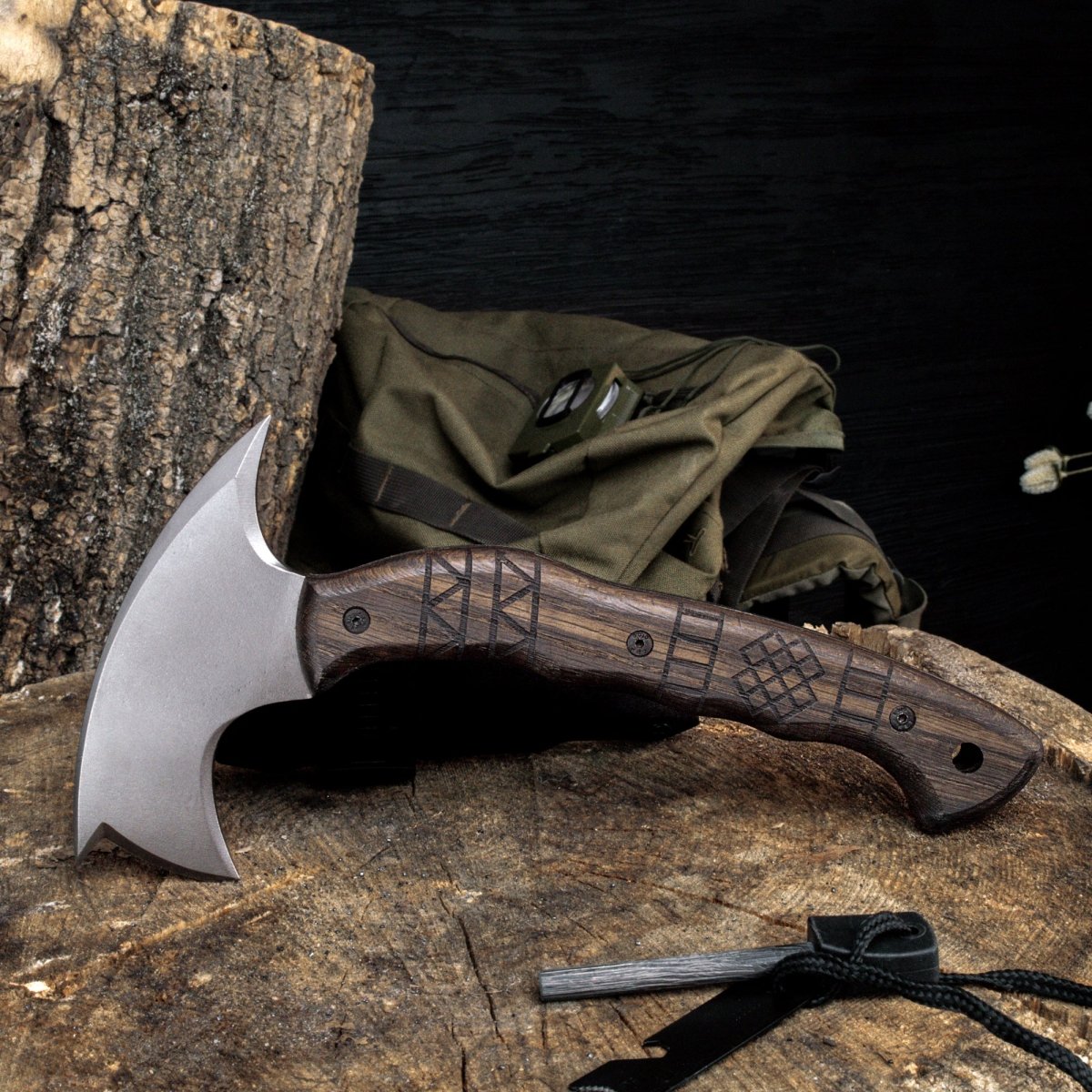 Handmade tomahawk "Dakuri" with tribal engraving