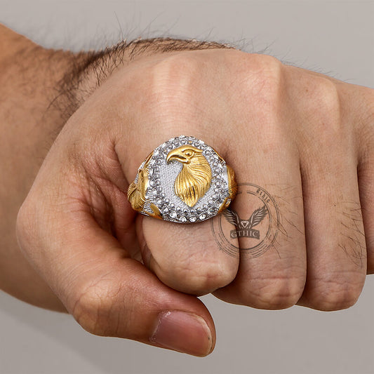 Hip Hop Eagle Rhinestone Stainless Steel Animal Ring