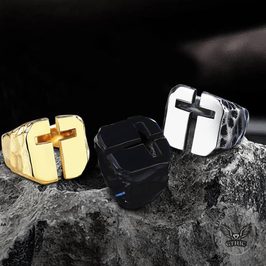 Hollow Cross Stainless Steel Ring