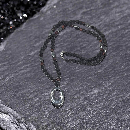 Hollow Round Stone Men’s Motorcycle Rosary Necklace