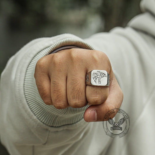 Horus And Anubis Stainless Steel Egyptian Ring