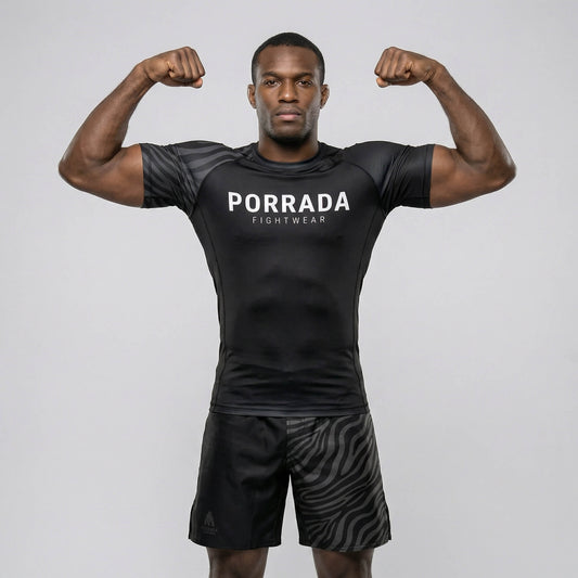 IBJJF BLACK RANKED SHORT SLEEVE RASH GUARD