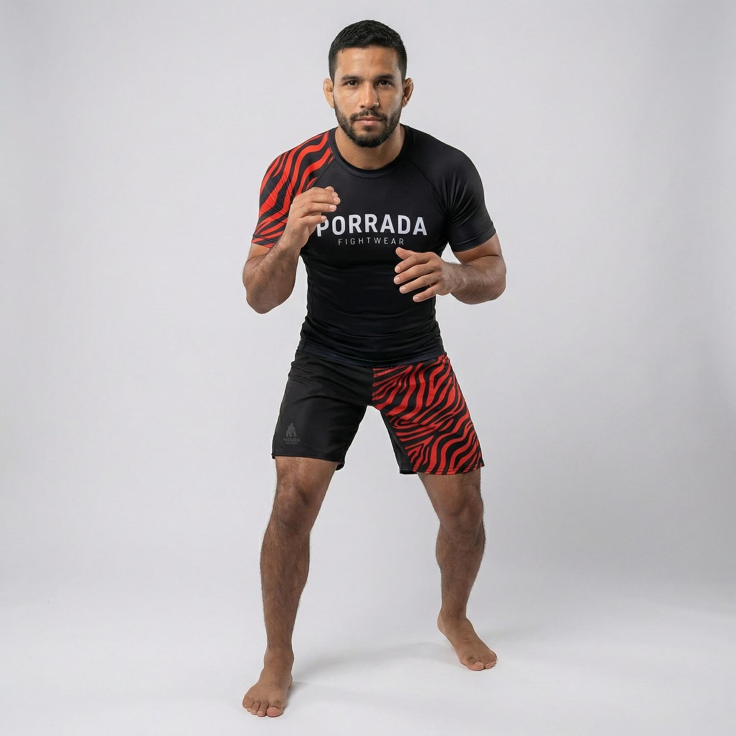 IBJJF RED BLACK RANKED SHORT SLEEVE RASH GUARD