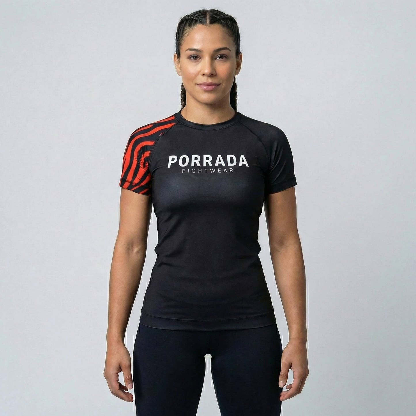 IBJJF RED BLACK RANKED WOMEN SHORT SLEEVE RASH GUARD