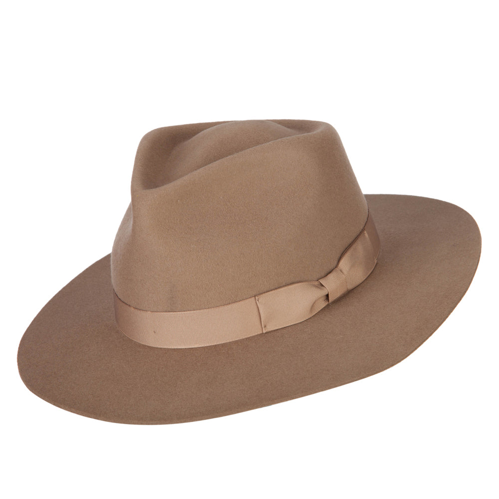 Women's Bow Ribbon Band Pinched Crown Stiff Brim Wool Fedora Hat