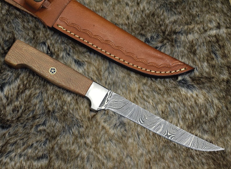 Custom Handmade Damascus Steel Fillet Knife with Rosewood Handle - 11" Overall Length by KBS Knives Store