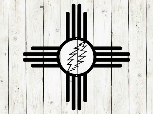 Zia Sun with Lightning Metal Sign, New Mexico, Zia Cross, Metal Art, Zia, New Mexico Sign, Metal Sign